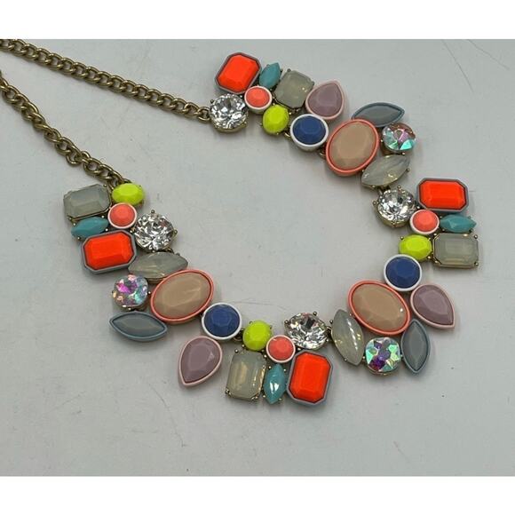 J. Crew Brûlée Neon Pastel Multicolor Fiesta Rhinestone Crystal Cluster Necklace - Picture 5 of 16